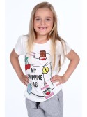 Girls\' T-shirt with patches, cream NDZ8112 - Online store - Boutique